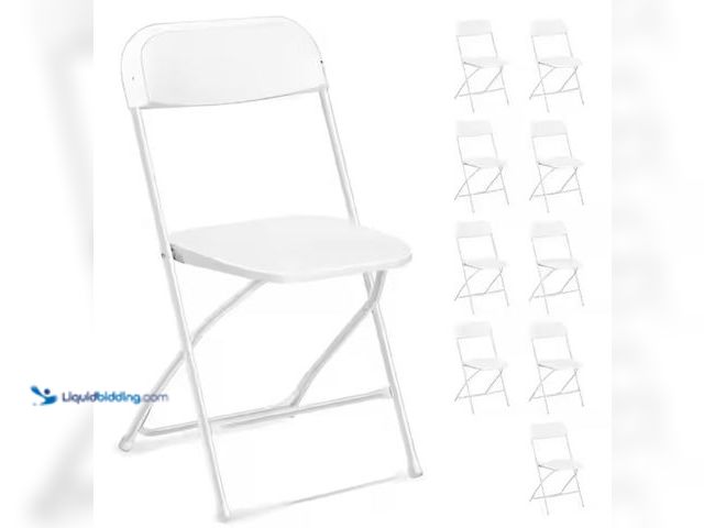 Lot 49-1631119 - White Steel Frame Plastic Seat Folding Chairs (Set of 10), Model # 778228151094, Unused.   Ref#SB071...