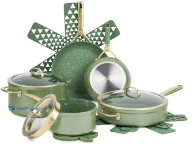 Lot 49-2025455 - (12-Piece) Thyme & Table Non-Stick Supreme Cookware Set, Pots and Pans Set - Olive, Model # 34277687...