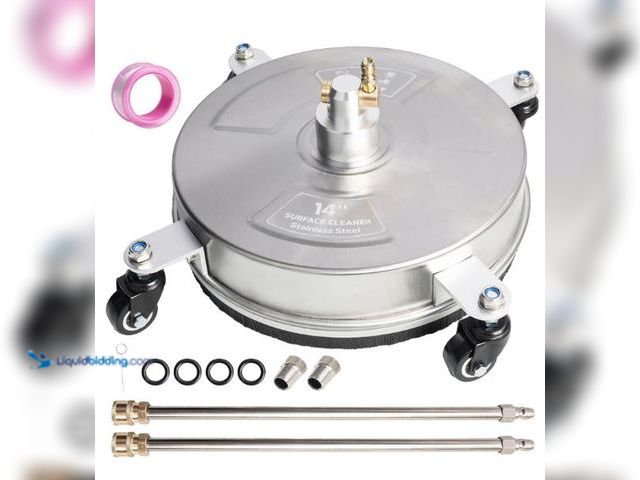 Lot 49-1513861 - Hourleey 14" Pressure Washer Surface Cleaner, Stainless Steel Surface Cleaner with 4 Wheels for Conc...