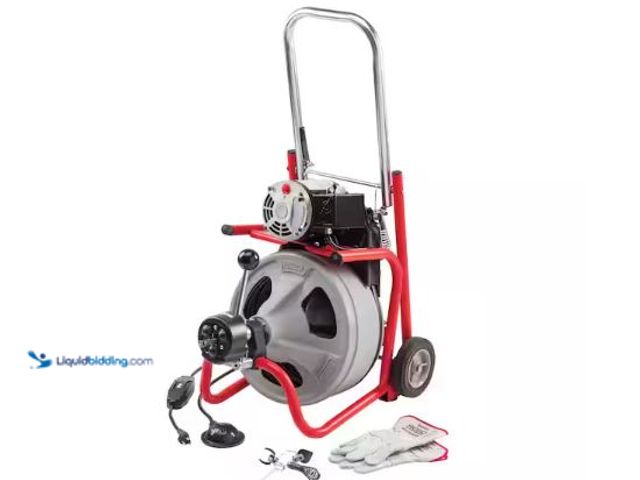 Lot 49-1601281 - RIDGID K-400 AutoFeed Drain Cleaning Snake Auger 120-Volt Drum Machine and C-45IW 1/2 in. x 75 ft. C...