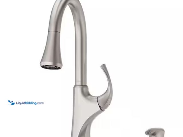 Lot 49-1631286 - Pfister Miri Single-Handle Pull-Down Sprayer Kitchen Faucet with Soap Dispenser in Spot Defense Stai...