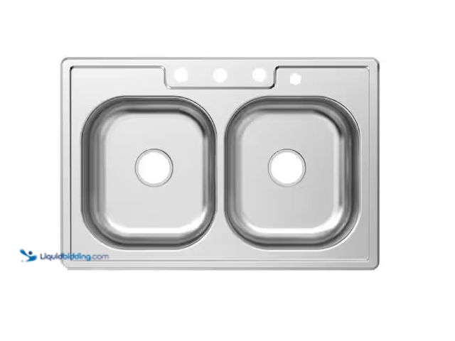 Lot 49-5545674 - Glacier Bay
33 in. Drop-In 50/50 Double Bowl 20 Gauge Stainless Steel Kitchen Sink with Faucet and ...