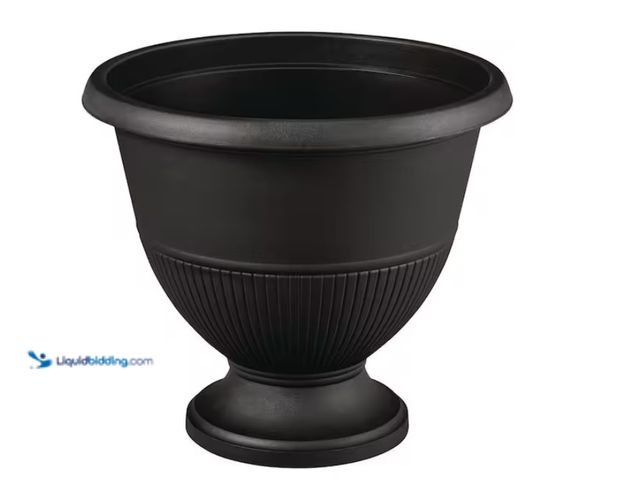 Lot 49-1622613 - Lot of (2) Vigoro Solana Black Resin Urn Planter (15 in. L x 15 in. W x 13 in. H), Model # DU1871F, ...