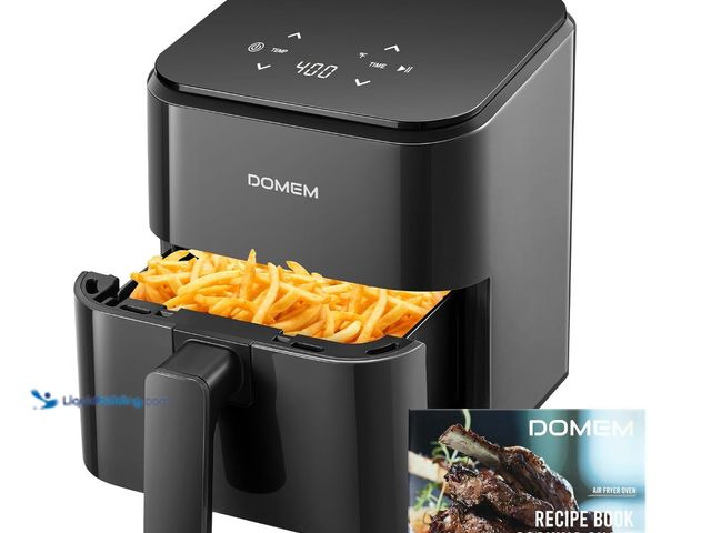 Lot 49-1578000 - DOMEM 3 Qt Compact Air Fryer with Non-Stick Basket and Rack, User Friendly Simple Touchscreen, Cook ...