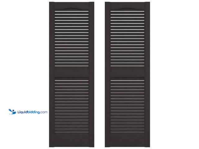 Lot 49-5448622 - Builders Edge 14.5 in. x 48 in. Louvered Vinyl Exterior Shutters Pair in Musket Brown. Model # 01014...