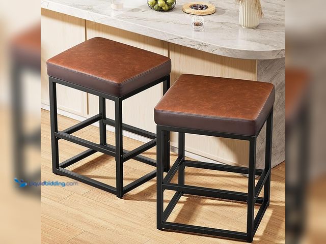 Lot 49-3430474 - Set of (2) Raynesys Counter Height Bar Stools, 24" Barstools for Kitchen Countertop, Faux Leather Co...