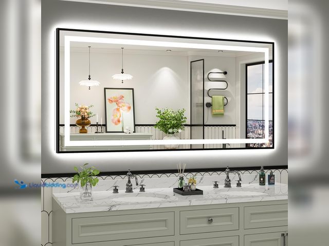Lot 49-5463370 - 72x36 Inch LED Bathroom Mirror with Black Frame, Backlit & Front Lit, Anti-Fog Lighted Bathroom Vani...