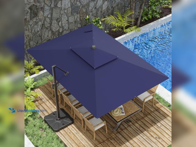 Lot 49-5544100 - 10x13FT Cantilever Outdoor Patio Umbrellas, Double Top Large Rectangle Umbrella, Heavy Duty 360° Rot...