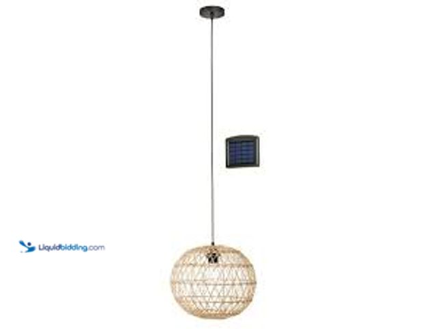 Lot 49-5411999 - Hampton Bay Ashville 1-Light Brown Rattan LED Outdoor Solar Pendant Light with Remote Solar Panel. M...
