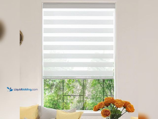 Lot 49-3528142 - Zebra Roller Window Blinds,Custom Cut to Size,Roller Blinds Dual Layer Roller Shade Blinds, White,Fi...