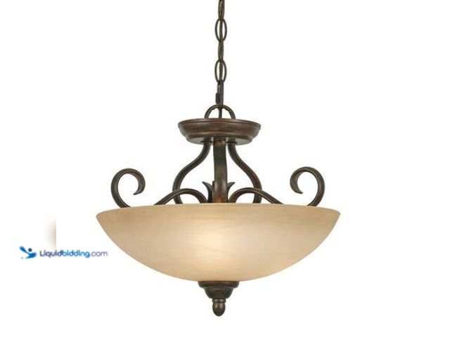 Lot 49-5581514 - Golden Lighting Riverton Collection 3-Light Peppercorn Semi-Flush Mount Light Model # 567SFMPPC UNUS...
