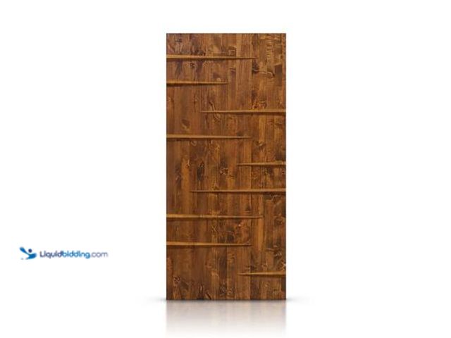 Lot 49-5539722 - CALHOME 36 in. x 80 in. Walnut Stained Pine Wood Modern Interior Door Slab. Model # DFJ-CNC-3D-80X36...