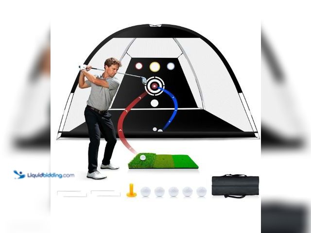 Lot 49-3432198 - Golf Net with Auto-Ball Return System, Upgraded 10x7ft Practice Net with 5 Balls, Tri-Turf Mat and P...