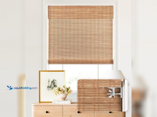 Lot 49-5543142 - LazBlinds No Tools No Drill Cordless Bamboo Roman Shades, Light Filtering Window Treatment, Roll Up ...