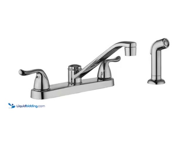 Lot 49-1624742 - Glacier Bay Constructor Double-Handle Standard Kitchen Faucet with Side Sprayer in Polished Chrome M...