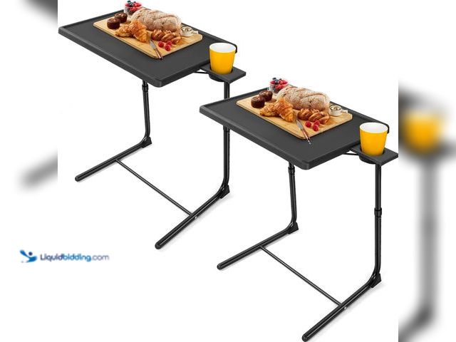 Lot 49-5458857 - LORYERGO Multifunctional TV Tray Table - [2 Packs] Adjustable TV Dinner Tray Tables with 6 Height & ...