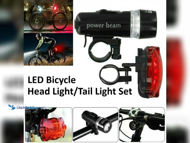 Lot 49-1803908 - LED Bicycle Head Light/Tail Light Combo Set - NEW - Engineered ABS plastic body is light and tough w...