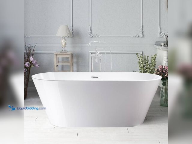 Lot 49-2004292 - Vanity Art Domme 54 in. Acrylic Non-Slip Flatbottom Freestanding Soaking Bathtub with Center Drain i...