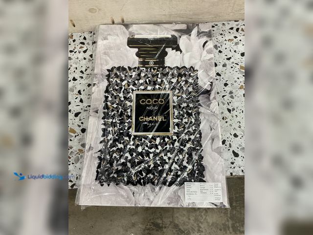 Lot 49-5459511 - QTY 2 - Black, White and Gold Perfume Bottle Picture Prints Glam Butterfly. Sealed.