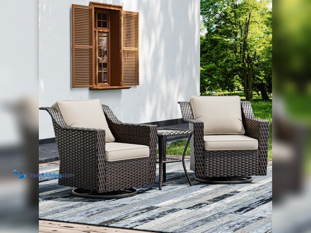 Lot 49-1537941 - Wicker Patio Furniture Sets, 3 Pieces Upgraded Large Size Outdoor Furniture with 2 Patio Swivel Chai...