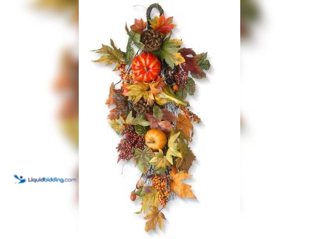 Lot 49-1548148 - National Tree Company 26 in. Maple Leaf Teardrop with Pumpkins Model # RAHV-ABN71201, Unused  Ref#HO...