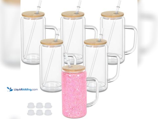 Lot 49-5437646 - 16 Oz Snow Globe Tumbler With Handle, Pre-Drilled Double Wall Snow Globe Glass Cup For Glitter, 6 Pa...