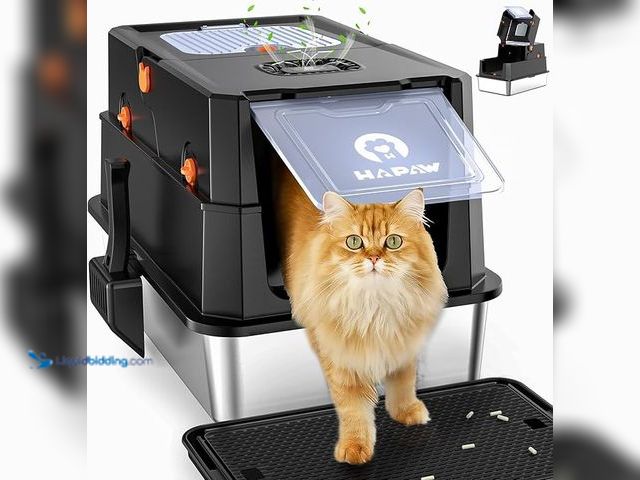 Lot 49-1576855 - Stainless Steel Litter Box with Lid, Anti-Leakage Enclosed Metal Litter Box, Flip-Top Extra Large Ki...