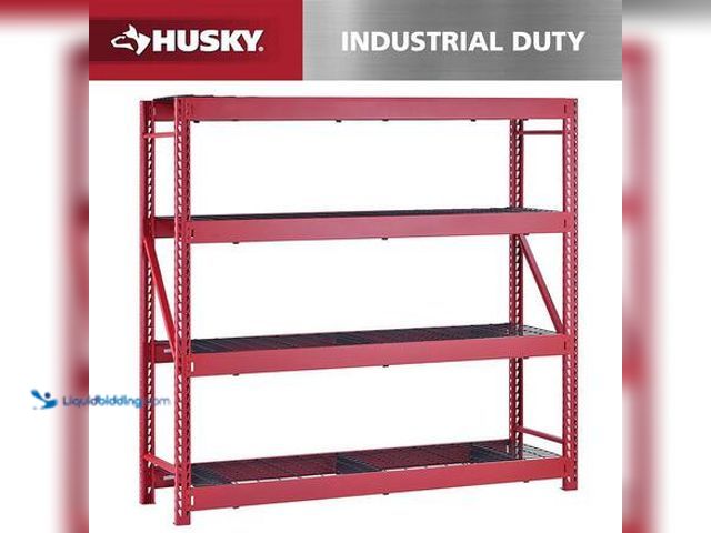 Lot 49-3565235 - Husky 4-Shelf Metal Industrial Duty Freestanding Garage Storage Shelving Unit in Red (77 in. W x 72 ...