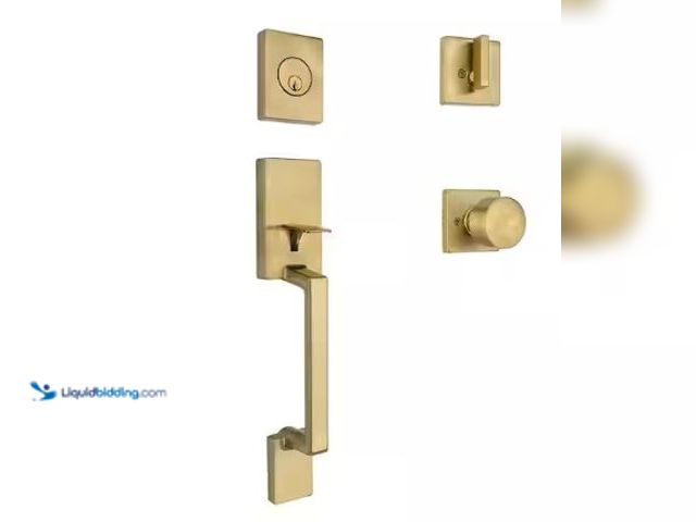Lot 49-3615835 - Home Decorators Collection Bleecker Brushed Gold Door Handleset with Ridgeway Interior Knob, Model #...