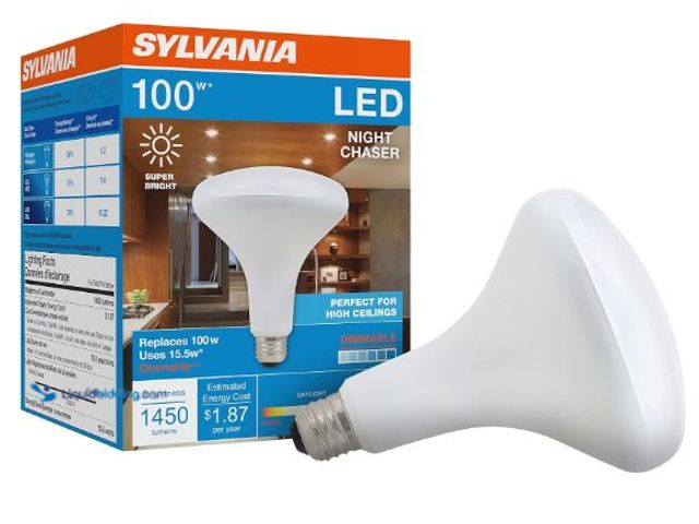 Lot 49-1569705 - Lot of (6) Sylvania Night Chaser LED BR30 Light Bulb, 100W = 15.5W, Dimmable, 10 Year, Super Bright,...