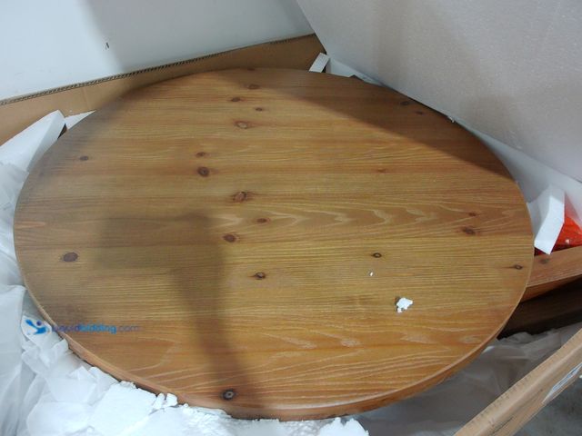 Lot 49-2006136 - 31.5 in. W Circular Bar Table, Brown Wood Grain Finish, Model # HOGA-F2596, Unused, Has attachments,...