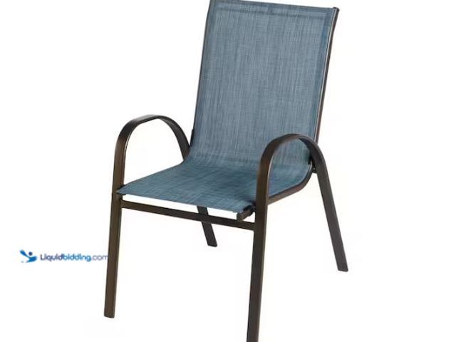 Lot 49-1624683 - StyleWell Stackable Steel Sling Outdoor Dining Chair in Denim Blue Model # FCS00015J-Lblue, Slightly...