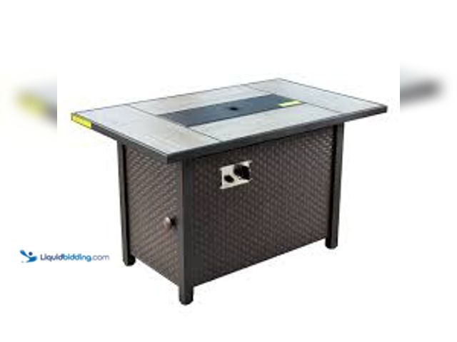 Lot 49-5572546 - Ovios 42'' Rectangle Propane Fire Pit Table Brown. Model: GYM-84003. unused