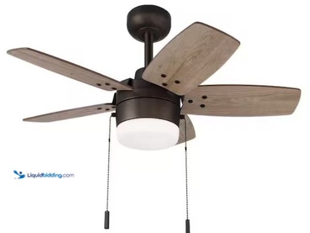 Lot 49-1577016 - Hampton Bay Waterly 32 in. Indoor in Plated Bronze Ceiling Fan with Integrated LED, Model # 63086-BZ...