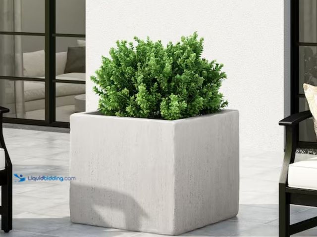 Lot 49-1623582 - CHRISTOPHER KNIGHT HOME Fardeen 18.75 in. H White Lightweight Concrete Outdoor Patio Square Planter,...