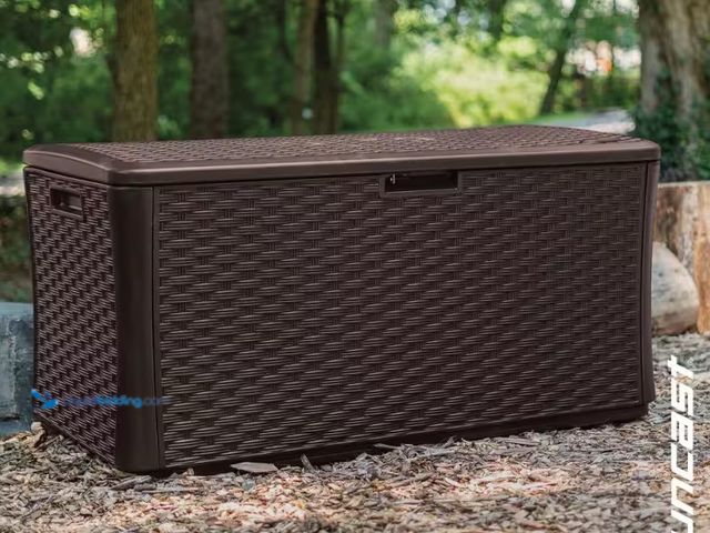 Lot 49-5580786 - Suncast - 134 Gallon All-Weather UV-Resistant Outdoor Patio Storage Deck Box, Java - Brown. Model: B...