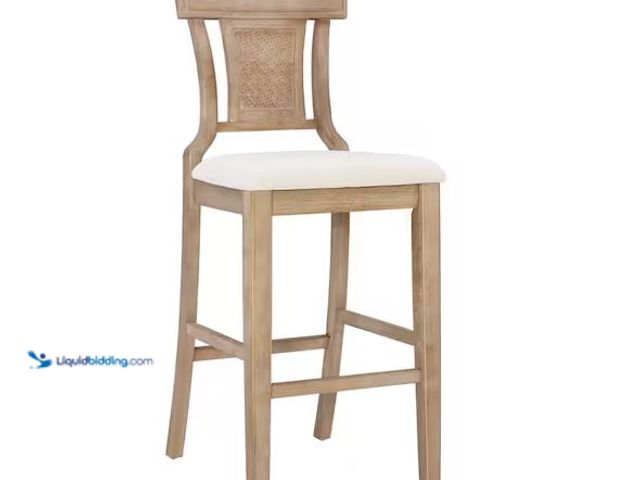 Lot 49-1572712 - Linon Home Décor Maxwell 30 in. Rustic Brown Washed High Back Wood Counter Stool with Fabric Seat Mo...