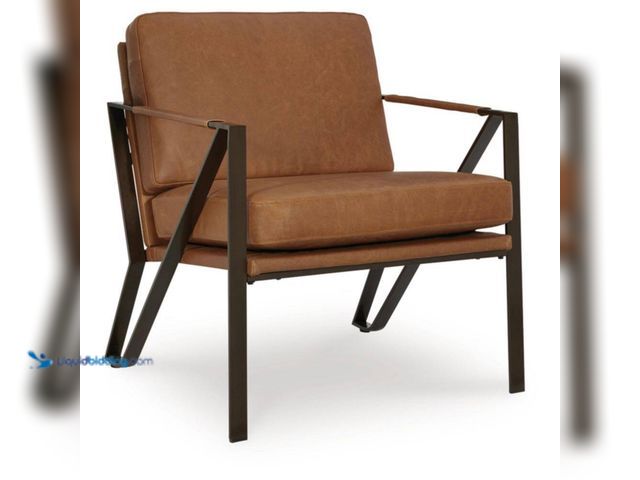 Lot 49-5509857 - Signature DESIGN BY ASHLEY Garronmont Brown Leather Arm Chair with Metal Frame. Model # A3000762, Un...