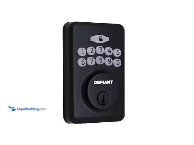 Lot 49-1577293 - Defiant Radius Matte Black Single Cylinder Electronic Keypad Deadbolt Lock, Model # GZAX9D01, Slight...