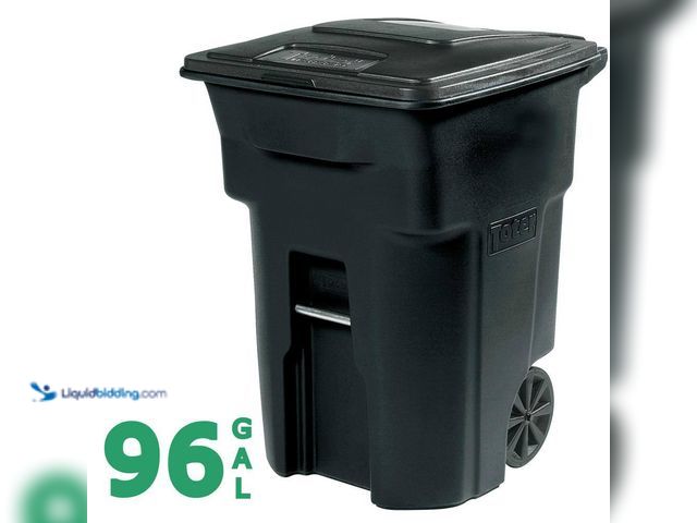Lot 49-5453311 - Toter 96 Gallon Black Rolling Outdoor Garbage/Trash Can with Wheels and Attached Lid. [Model # 79296...
