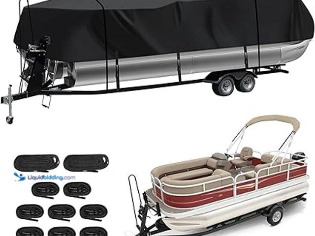 Lot 49-5415370 - Heavy Duty Trailerable Pontoon Boat Cover (S), 16'-18'5'' Marine Grade Waterproof Cover with Adjusta...