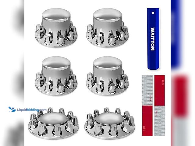 Lot 49-3433497 - WAITTON 32/33mm Semi Truck Lug Nut Covers Wheel Covers Kit with 2 Front & 4 Rear, ABS Chrome Plastic...
