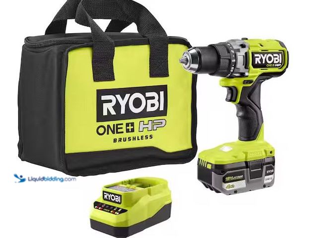 Lot 49-5460435 - RYOBI
ONE+ HP 18V Brushless Cordless 1/2 in. Drill/Driver Kit with 4.0 Ah Battery, Charger, and Bag...