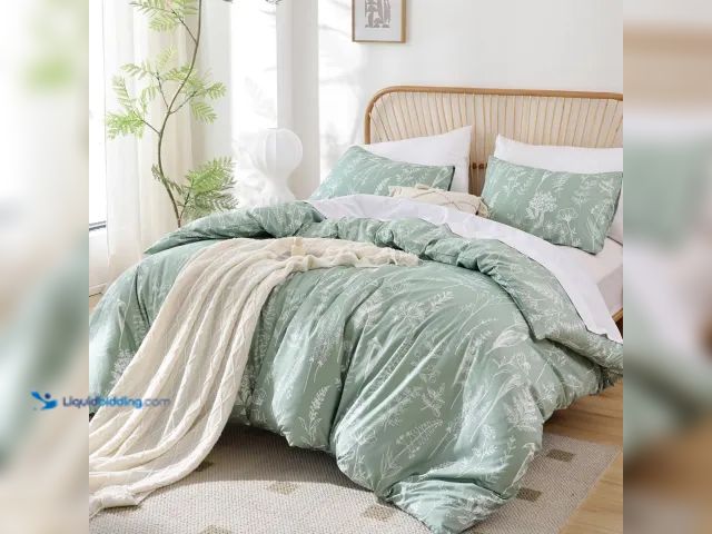 Lot 49-3472730 - Queen Comforter Set Sage Green Comforter Floral Bedding Sets 3 Pieces Flowers Bed Comforter 1 Soft R...