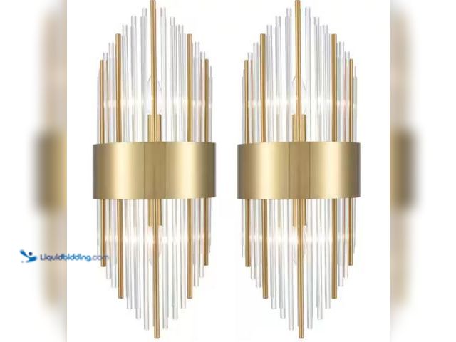 Lot 49-1632088 - 2-Pc Brass Modern Wall Sconce Set, Model # B3103-2BU-J-2, Unused, Has attachments.   Ref#WAY0728