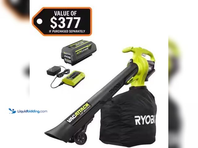 Lot 49-1573900 - RYOBI 40V Vac Attack Cordless Leaf Vacuum/Mulcher with 5.0 Ah Battery and Charger, Model # RY40451, ...