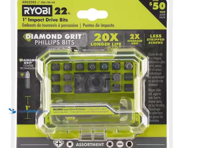 Lot 49-5555483 - RYOBI
1 in. Diamond Grit Impact Drive Bits (22-Piece), Factory Sealed