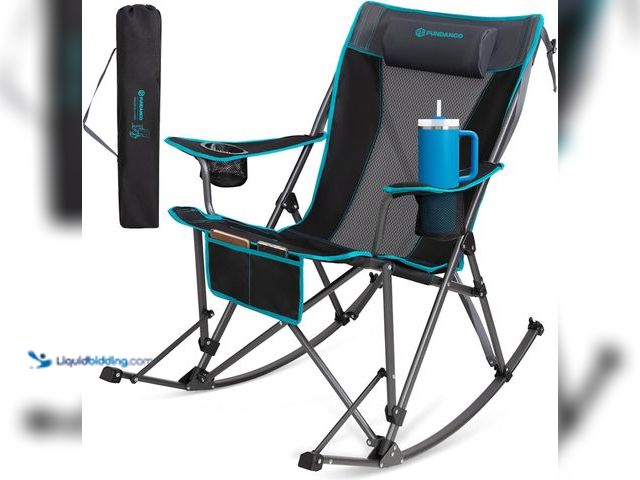 Lot 49-5545006 - FUNDANGO Oversized Rocking Camping Chair for Adults, Portable Folding Lawn Chairs for Outside with P...