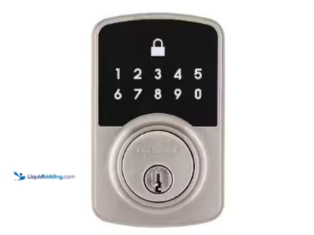 Lot 49-3432447 - Defiant Square Compact Satin Nickel Electronic Single Cylinder Deadbolt Wi-Fi Enabled Powered by Hub...