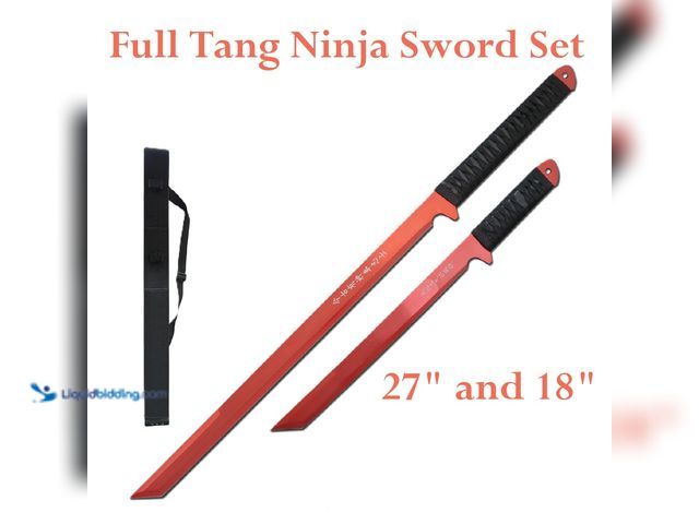 Lot 49-1616309 - Full Tang Ninja Sword Set 27" and 18" Red - NEW - Featuring Stainless Steel Blades with Tanto Tips, ...